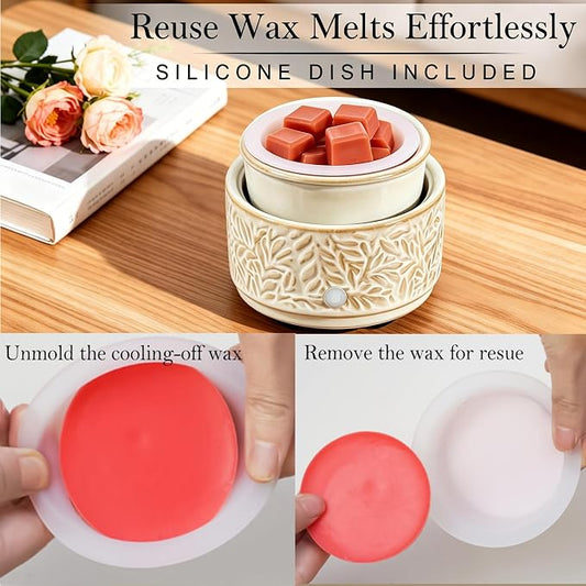 Wax Melt Warmer with Timer and Silicone Liner, 3-in-1 Ceramic Electric Scented Wax Burner for Home Aromatherapy, Fast Melting Fragrance Oil Warmer for Jar Candles Gifts for Women