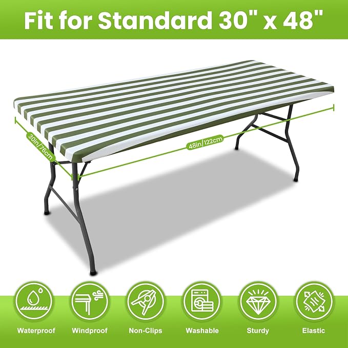 Smiry Spandex Fitted Tablecloth for 4 Foot Rectangle Tables, Washable Picnic Table Cover with Elastic, Stretch Reusable Table Cloth for Outdoor, Camping, Dining & Kitchen (Stripe, 30"x48")