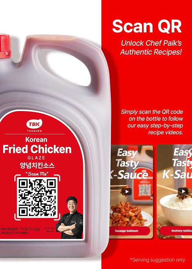 TBK THEBORN Korean Fried Chicken Glaze, Sweet & Spicy Sauce 3.2kg | Ready-to-use glaze with a bold Korean-style sweet and spicy flavor for fried chicken, wings and tenders