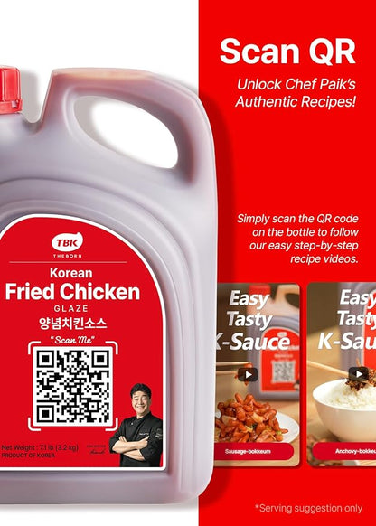 TBK THEBORN Korean Fried Chicken Glaze, Sweet & Spicy Sauce 3.2kg | Ready-to-use glaze with a bold Korean-style sweet and spicy flavor for fried chicken, wings and tenders