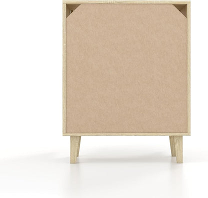 Panana Buffet Cabinet Sideboard with Rattan Decorated Doors Kitchen Storage Cupboard Accent Cabinet (Natural Wood)