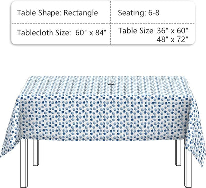 LVTXIII Rectangle Outdoor Tablecloth with Umbrella Hole and Zipper, Water-Repellent 60 x 84 Inch Patio Table Cover for Picnic, Garden, Backyard Dining, Brush Blue