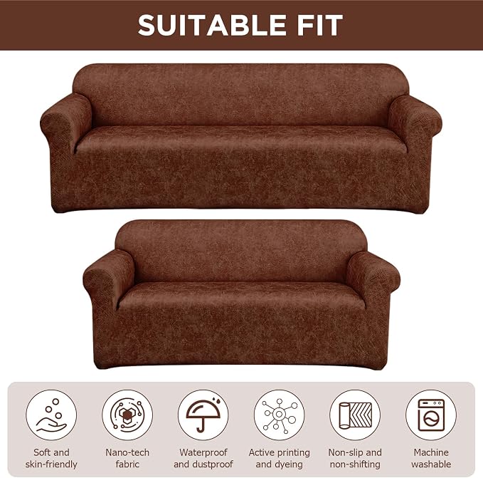 Peryiter 2 Pcs Couch and Loveseat Sofa Covers,Dark Brown,Tech | Armchair Covers for Living Room, Sofa Cushion Slipcover 2/3 Seater, Furniture Protector, Polyester and Spandex, Washable