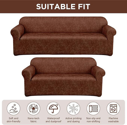 Peryiter 2 Pcs Couch and Loveseat Sofa Covers,Dark Brown,Tech | Armchair Covers for Living Room, Sofa Cushion Slipcover 2/3 Seater, Furniture Protector, Polyester and Spandex, Washable