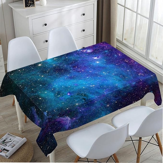 TKS MITLAN Galaxy Purple Decorative Rectangle Tablecloth Universe Planet Stars Shine Milky Polyester Table Cloths Kitchen Table Cover for Dining BBQ Picnic Coffee Table 60 x 84 Inch 6-8 Seats