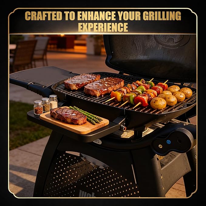 QuliMetal Front Shelf for Weber Q2800, Folding Front Grill Table Accessory, Foldable BBQ Prep Shelf with Extra Space for Food Prep, Tools, Trays and Storage, 13.8" x 9.1"