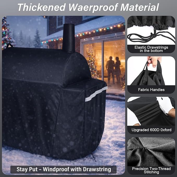 Uniflasy Grill Cover for Royal Gourmet CC1830S/CC1830V Waterproof | 600D Charcoal grill cover for 30 in barrel grills; 45 x 29 x 45 in size with straps, handles and storage bag for outdoor use