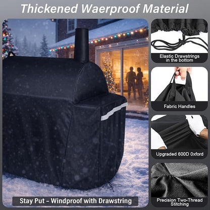 Uniflasy Grill Cover for Royal Gourmet CC1830S/CC1830V Waterproof | 600D Charcoal grill cover for 30 in barrel grills; 45 x 29 x 45 in size with straps, handles and storage bag for outdoor use
