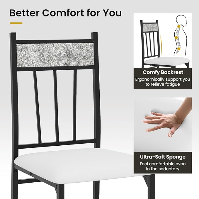Tangkula Dining Table Set for 4, Kitchen Table and Chairs Set with Metal Frame & Padded Seat, Dining Table and Chairs Set of 4 for Dining Room, Space Saving