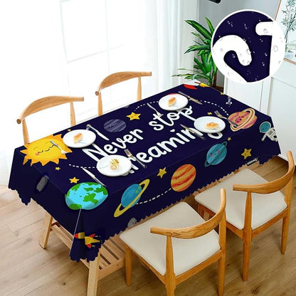 Swono Rectangle Tablecloth Outer Space Table Cover 52x70 Inch Never Stop Dreaming Quote Cute Planet Stars Sun Table Cloth for Rectangle Tables Decorative Tablecloth for Dining Party Camping BBQ
