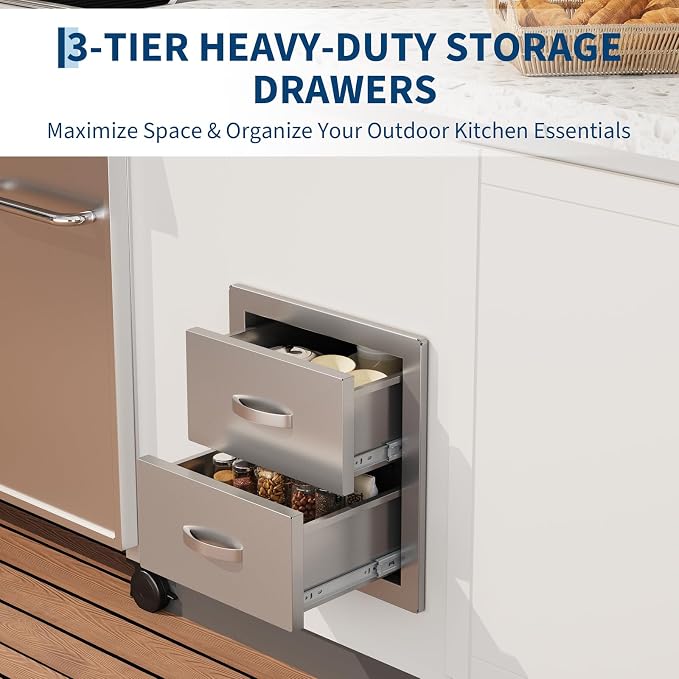 Garvee Outdoor Kitchen Drawers 14"Wx23"Dx15"H, Flush Mount Access BBQ Drawers with full Stainless Steel,Weatherproof & Rust-Resistant,for Outdoor Kitchen Island, Patio Grilling Tools & Spices | Stainless Steel - Weatherproof Rust-Resistant Drawers for ...