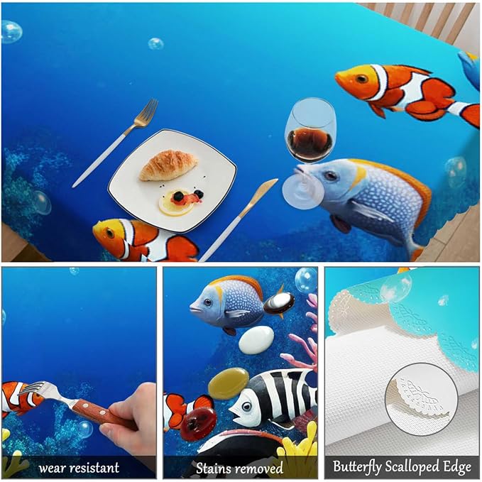 Swono Underwater Landscape 52"X70" Oblong Table Cloth Tropical Ocean Coral Reef Fishes Wrinkle Free Table Cover Farmhouse Tablecloth for Home Restaurant Picnic Indoor Outdoor Dining
