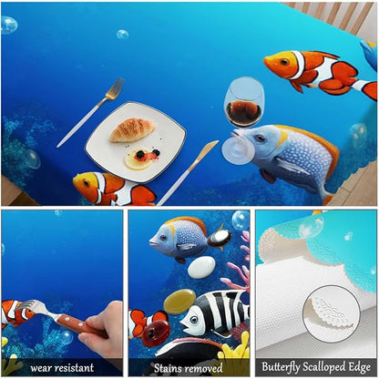 Swono Underwater Landscape 52"X70" Oblong Table Cloth Tropical Ocean Coral Reef Fishes Wrinkle Free Table Cover Farmhouse Tablecloth for Home Restaurant Picnic Indoor Outdoor Dining