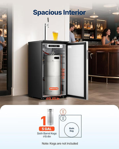 VEVOR Beer Kegerator, Single Tap Commercial Draft Beer Dispenser for D system, Refrigerator With Shelves, Hold 1 Sixth Keg, 2.5lbs CO2 Tank, 92L