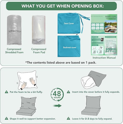 Summsun Outdoor Cushions for Patio Furniture, 24 x 24 Inch, Teal, 2 Sets | Backrest & Deep Seat Cushion, Water Resistant, Removable Cover, Replacement Cushions Pad for Patio Furniture, Garden