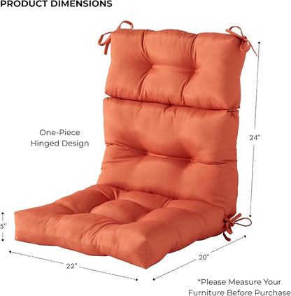 Outdoor Tufted High-Back Chair Cushions, One-Piece Hinged Seat and Back Design, Reversible with 4 Ties, Durable Polyester Fabric, Recycled Fiber Fill - Single, Rust