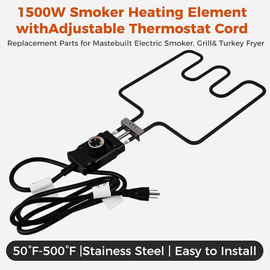 1500 Watt Heating Element 50°F To 450°F For Masterbuilt Electric Smoker and Grill,With Adjustable Thermostat Cord Controller and Stainless steel connection box By Romalon