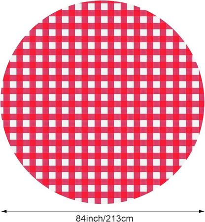 Disposable Checkered Tablecloth Round Plastic Buffalo Plaid Table Cloth 84'' Gingham Tablecover for Picnic Camping BBQ Graduation Party(Red and White,3 Pieces)