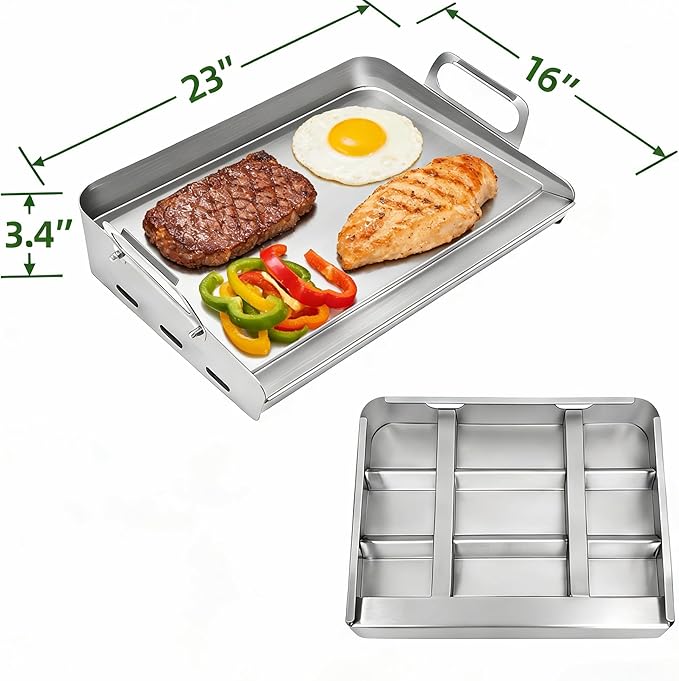 Griddle for Gas Grill, Flat Top Griddle with Non-Stick, Heat Evenly Stainless Steel Griddle, Heat Resistant, No warps, Perfect for Gas/Charcoal Grill, Camping, Tailgating Parties - 23"X16"