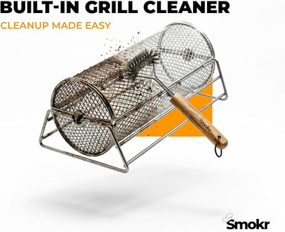 Rotating Grill Basket with Stand for Chicken Wings, 5 Pc BBQ Set