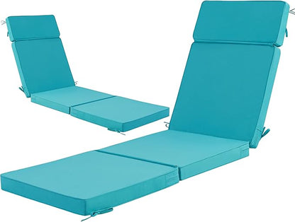 72 x 21 Inch Outdoor Chaise Lounge Cushions Set of 2 - Removable Cover, 4-Section Design, Water-Repellent & Fade-Resistant, 6 Tie Straps, Replacement for Patio & Pool Chairs - Teal