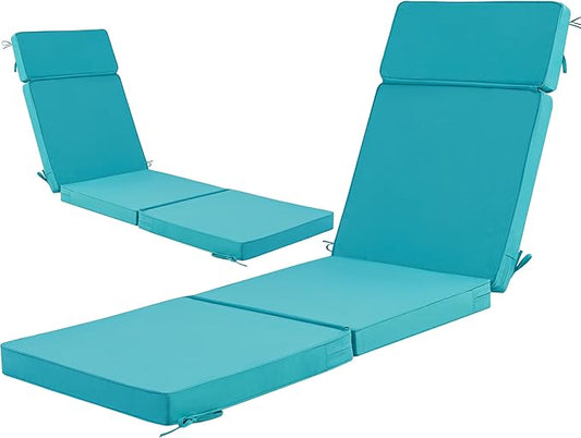 80 x 26 Inch Outdoor Chaise Lounge Cushions Set of 2 - Removable Cover, 4-Section Design, Water-Repellent & Fade-Resistant, 6 Tie Straps, Replacement for Patio & Pool Chairs - Teal