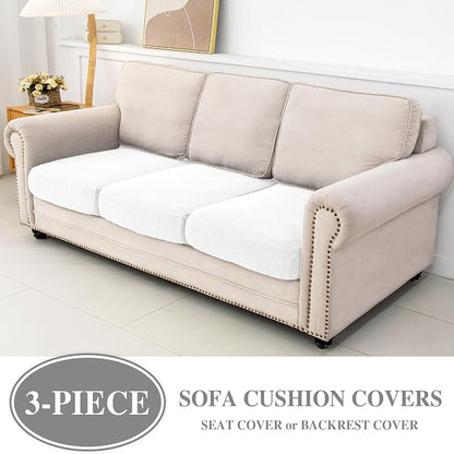 LA MEACK Couch Cushion Covers Seat Cushion Cover Stretch Couch Cover Separate Sectional Sofa Slipcovers Furniture Protector(3 Pieces for Seat or Sofa Backrest, White)
