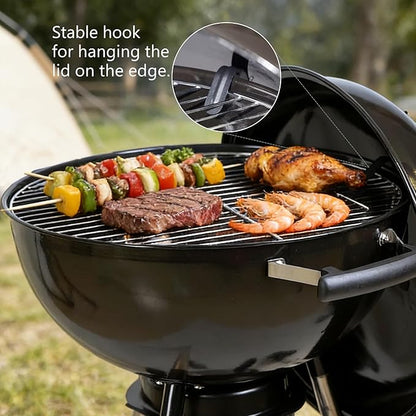 18-Inch Kettle Charcoal Grill with Lid & Wheels,Easy-to-Use BBQ Grill for Backyard, Patio & Beginners Outdoor Charcoal Grills for Family Cooking With Windproof Ash Can