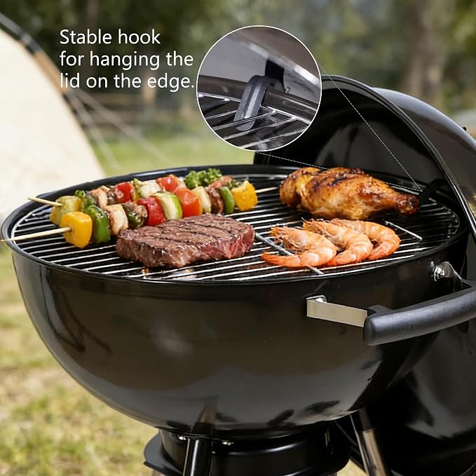 18-Inch Kettle Charcoal Grill with Cover & Wheels | Easy Assembly, Built-in Thermometer, Removable Ash Catcher, Perfect for Backyard BBQ, Patio & Family Cookouts
