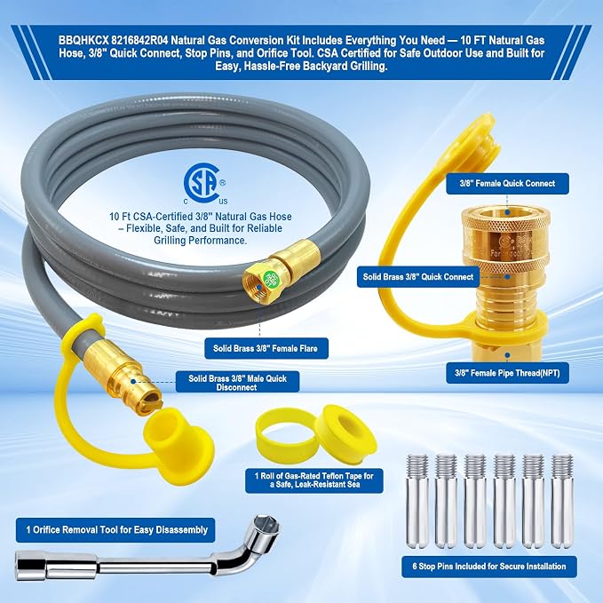 8216842R04 Natural Gas Conversion Kit Compatible with Char-Broil Commercial & Signature Series Dual Fuel Grill(2020-Newer),Propane to Natural Gas Conversion Kit with CSA Gas Hose & 3/8" Quick Connect.
