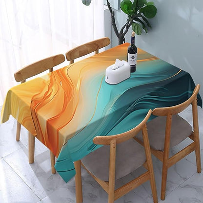 Orange Teal Marble Tablecloth Modern Decorative Table Cloth 54"x72" | Waterproof Tablecloth for Kitchen Dining Room Picnic Weddings Rectangle Table Cover for Party