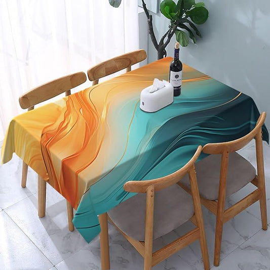 Orange Teal Marble Tablecloth Modern Decorative Table Cloth 54"x72" | Waterproof Tablecloth for Kitchen Dining Room Picnic Weddings Rectangle Table Cover for Party