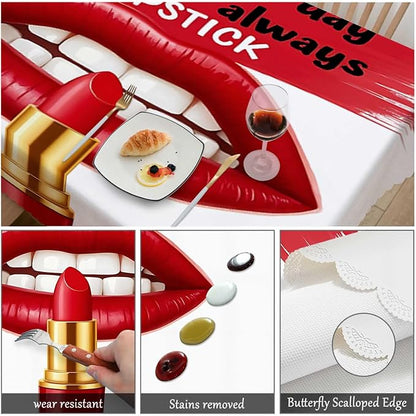 Swono Decorative Rectangle Table Cloth Sexy Lips, Lip Rouge On A Bad Day There Lipstick Polyester Tablecloth Kitchen Table Cover for Dining BBQ Picnic Coffee Table 50x72, 4-6 Seats