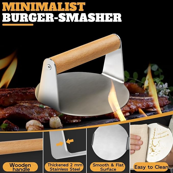 PURPLEBIRD Smash Burger Press Kit 3PCS Set, Stainless Griddle Spatulas Set | Professional Burger Smasher for Griddle, Heavy Duty Grill Press for Smash Burgers BBQ Grilling, Christmas Gifts for Men