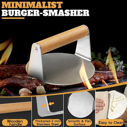 PURPLEBIRD Smash Burger Press Kit 3PCS Set, Stainless Griddle Spatulas Set | Professional Burger Smasher for Griddle, Heavy Duty Grill Press for Smash Burgers BBQ Grilling, Christmas Gifts for Men