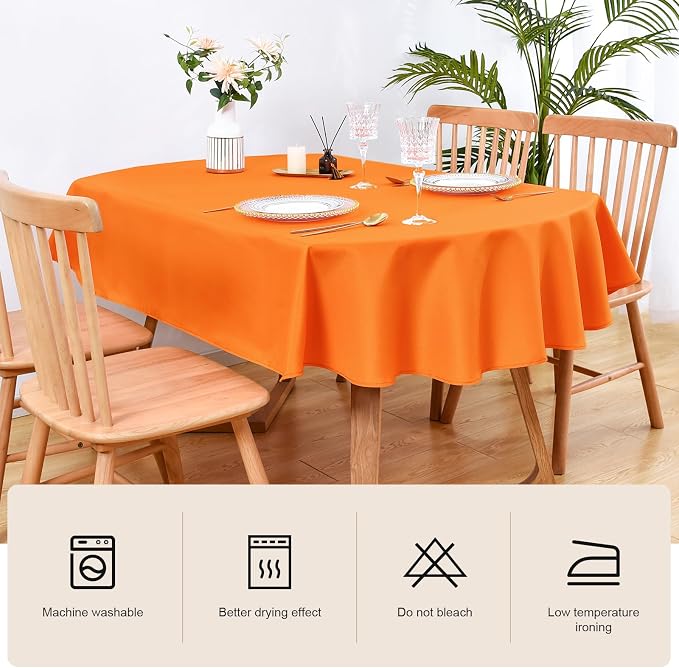 Wolkemer Oval Tablecloth 60 x 84 Inch Washable Fabric Table Cloth | Oval Table Cloth, Solid Orange Cloth Tablecloth, Oval Table Cover for Dining Wedding Party Banquet Tabletop Decoration