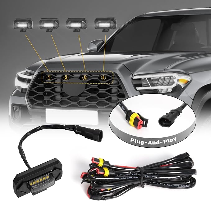 4 Pcs Grille Lights Compatible with Toyota Tacoma 2020 2021 2022 2023 TRD Off Road and Sport Models, OEM Style LED Front Grill Lights for Tacoma Accessories with Fuse & Harness (White)