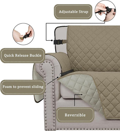 Easy-Going Reversible Chair Cover Washable Sofa Cover for Dogs Water Resistant Couch Slipcover Furniture Protector Cover with Adjustable Straps for Pets (Chair 30 in, Beige/Beige) | Machine Washable Slipcover For Dogs, Water Resistant Furniture Mat For...