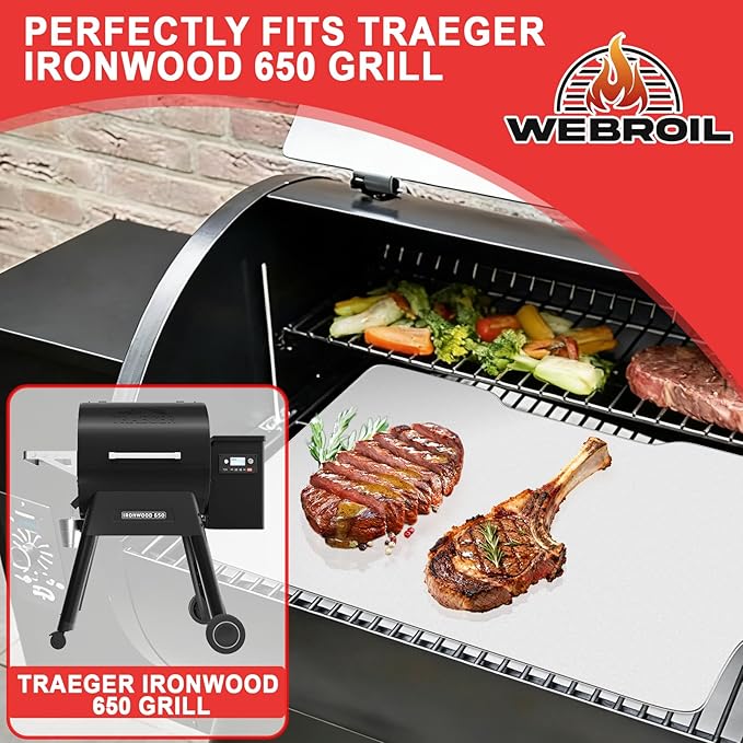 6 Packs BAC506 Drip Tray Liners for Traeger Ironwood 650 Series Grills, Heat-Resistant Foil Liners for Traeger Pellet Smoker Grill Accessories, Aluminum Tray for Catching Grease 22" x 15.5"