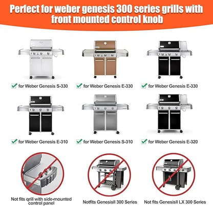 QuliMetal 304 Stainless Steel 7524 Grill Grates & 7621 Flavorizer Bars, 65505 Heat Deflectors for Weber Genesis 300 Series with Front Control Knob, Replacement for Genesis E310 S310 E/S320 E/S330