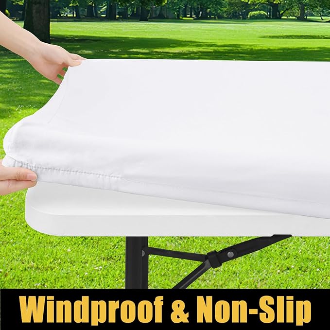 Smiry Rectangle Picnic Table Cloth, Waterproof Elastic Fitted Tablecloths for 5 Foot Tables, Washable Polyester Table Cover for Camping, Indoor and Outdoor (White, 36"x60")