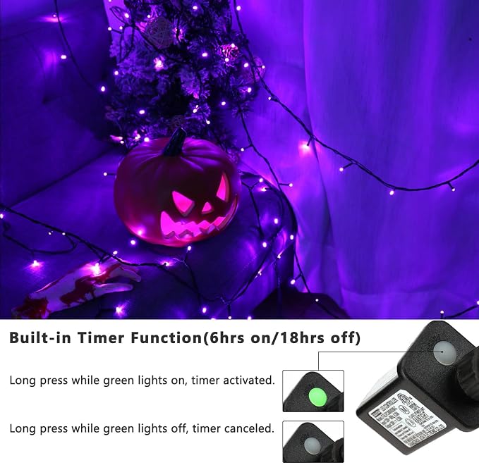 Brizled LED Halloween Lights Indoor Outdoor Twinkle Purple Light String | 240 LED 95.14ft; 8 Mode; Connectable; Timer; Waterproof; Plugin Mini Halloween Light for Outside Spooky Porch Yard Tree Party