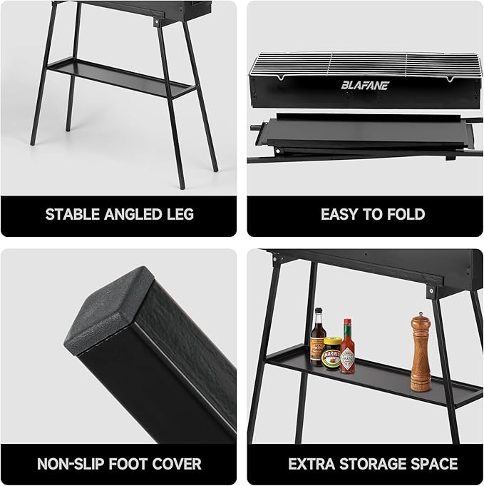 Charcoal Grill, Alloy Steel BBQ Barbecue Outdoor Grilling with Durable Support Frame and Dual Adjustable Vents for Tailgate Patio Beach Backyard(31.6x7.1x5.1 inch With Accessories), Black