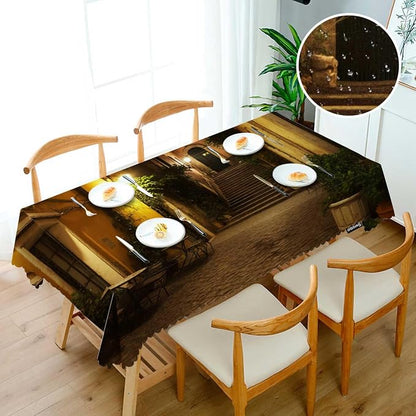 Swono Old Courtyard Rectangle Tablecloth Italy Houses Street Night Cityscape Table Cloth Dining Table Cover for Home Kitchen Restaurant Party Buffet Picnic, 52x70 Inch