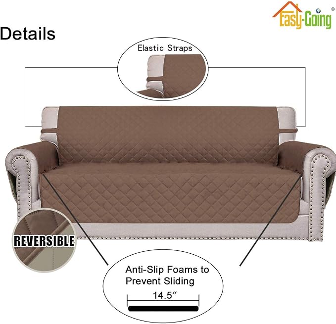 Easy-Going Reversible Couch Cover, 4 Seater Sofa, Brown/Beige | XX-Large Sofa, Washable Slipcover For Dogs, Water Resistant Mat, Living Room, Non-Slip Sofa Cover, Pet Friendly