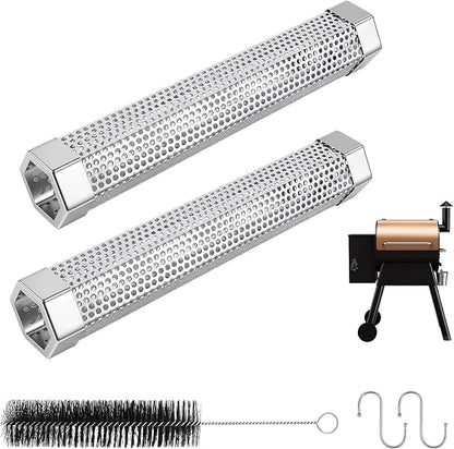 Smoke Tube Compatible with Traeger Grill, 2 Pack, 12" Pellet Smoker Tube | Stainless Steel BBQ Smoking Tube for Hot and Cold Smoking, Portable Design for Cheese, Meat, Fish, Fits Most Grills & Smokers