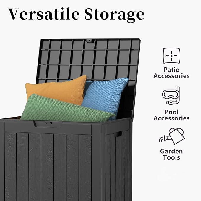 30 Gallon Resin Deck Box Outdoor Storage Box for Patio Furniture,Outdoor Cushions,Garden Tools and Pool Supplies,Waterproof,Lockable(Black,30Gallon)