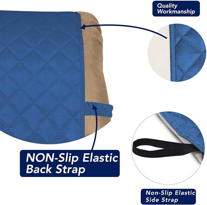 PureFit Reversible Recliner Chair Covers Couch Covers for Dogs, 19 in | Blue/Ivory, Water Resistant Couch Protector, Washable Pet Couch Cover with Non Slip and Elastic Straps For Kids