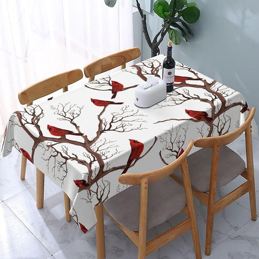 Winter Cardinal Birds Tablecloth for Dining 54"x72" Washable Waterproof Christmas Table Cloth for Parties Picnic Bbqs Kitchen Dining Room Christmas Holiday Home Decor, Rectangle Table Covers