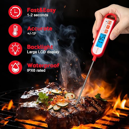 Digital Instant Read Meat Thermometer Kitchen Cooking Food Candy Thermometer for Oil Deep Fry BBQ Grill Smoker Thermometer by AikTryee